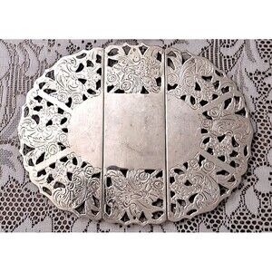 Vintage Raimond Ornate Silver Plate Footed Expandable Metal Trivet 11"x 7.5"
